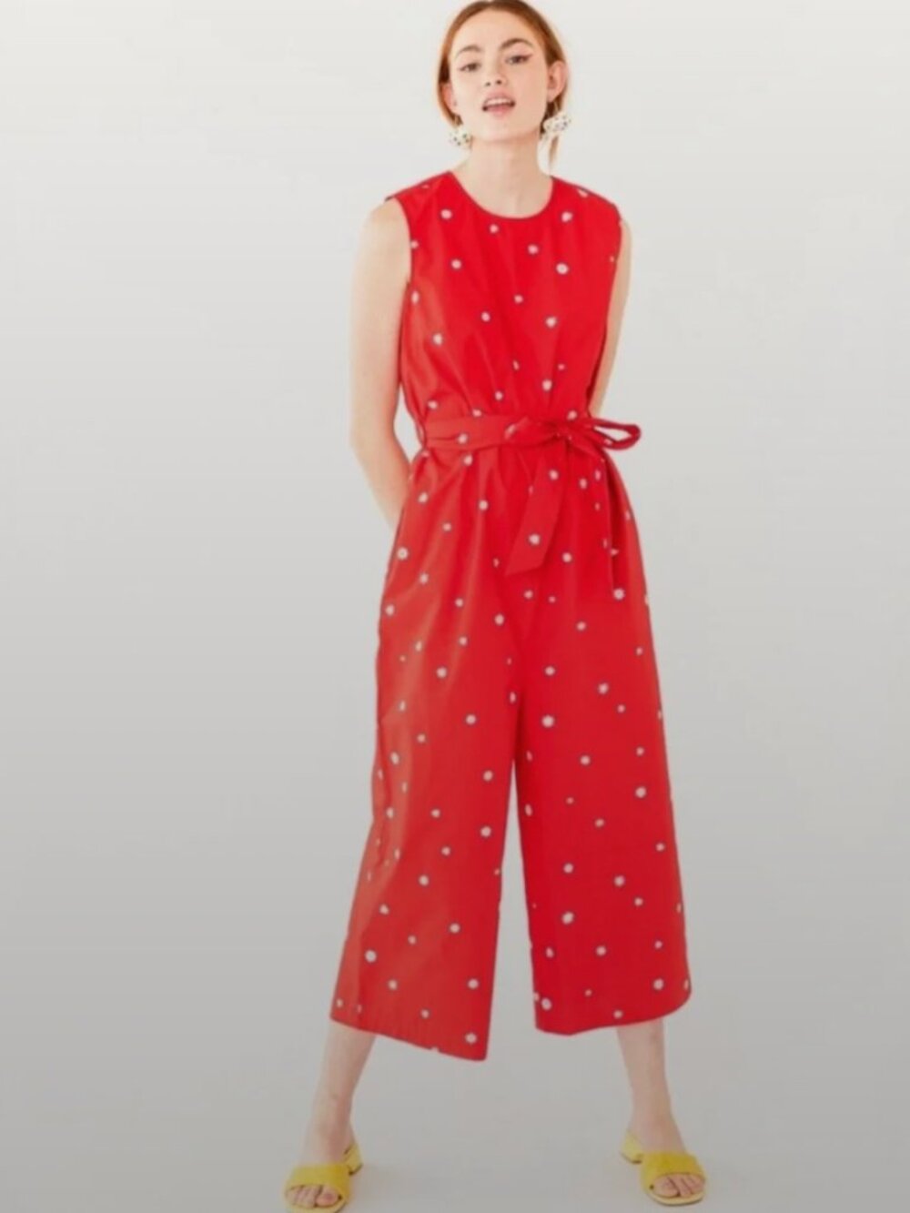 ban.do Red Daisy Cotton Wide Leg Jumpsuit sz medium